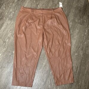 NWT Ophelia Roe Pants Brown Faux Leather Size 22 High Rise Straight Zip